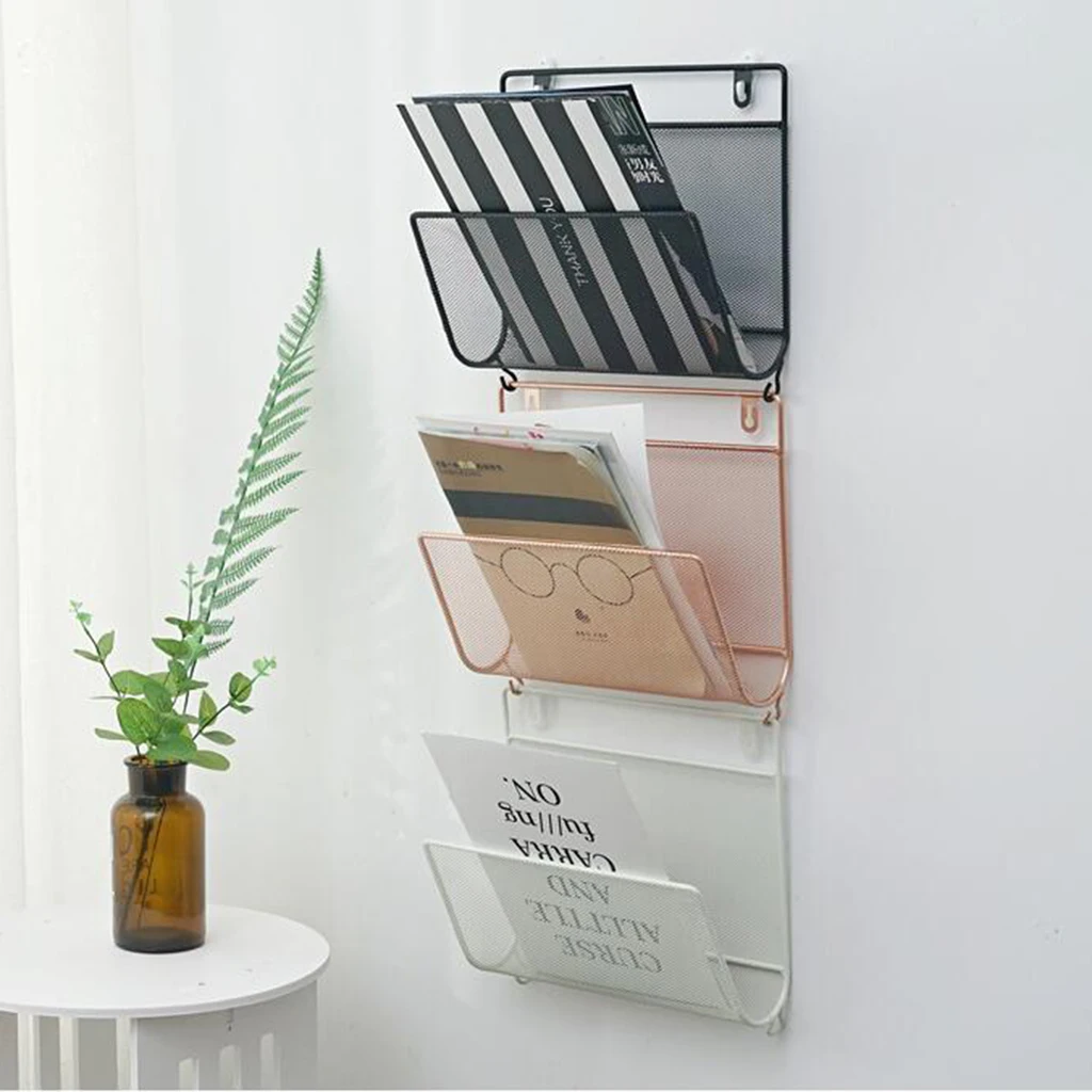Wire Iron Magazine Holder Rack Home Wall Mounted Newspaper Organizer Booshelf Bookcase