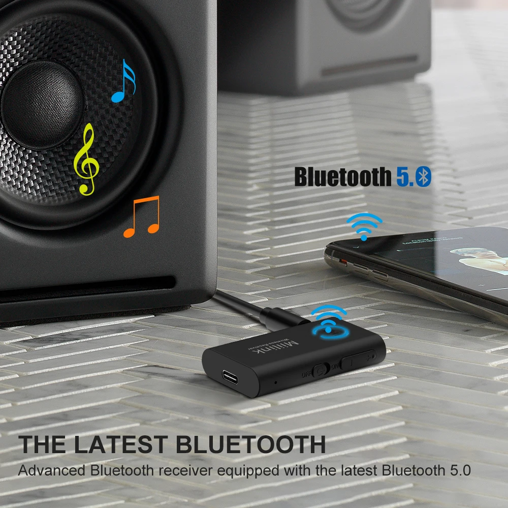 1Mii ML100 Bluetooth 5 0 Receiver car with Mic Long Battery 3 5mm AUX Jack aux bluetooth adapter for car headphone speaker