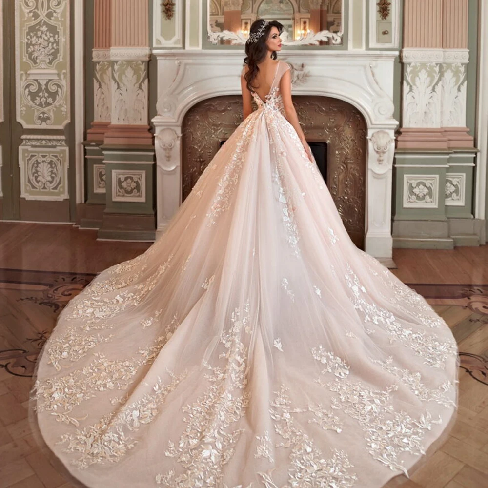 ТРАПЕЦИЕВИДНОЕ свадебное платье Vestido De Casamento блестящее Бисероплетение Кристалл аппликации цветы Роскошные свадебные платья размера плюс