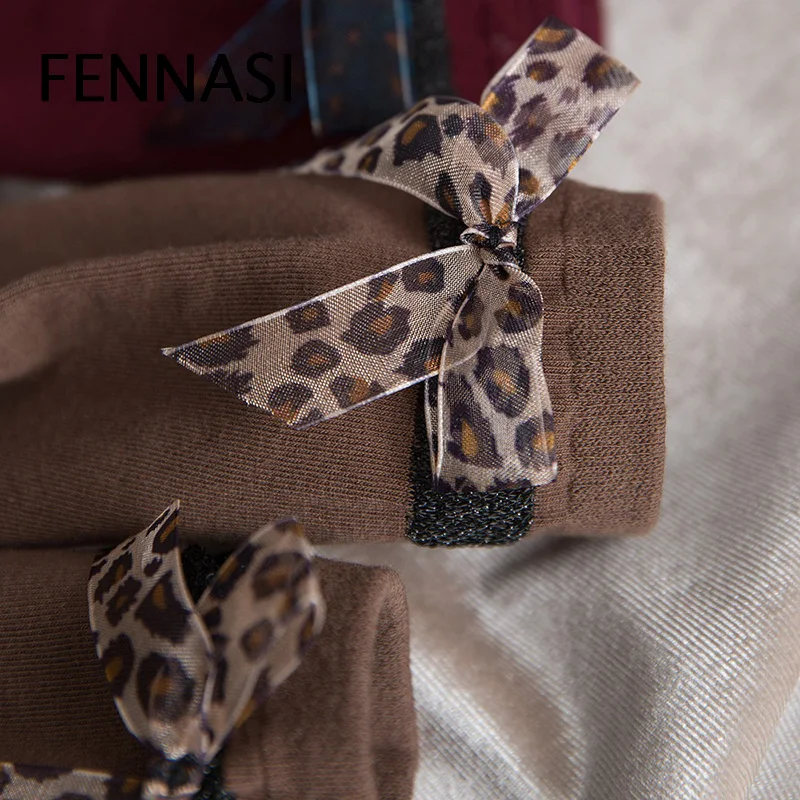 FENNASI/леопардовые женские носки-трубы с бантом; сезон осень-зима; новые японские хлопковые носки; женские носки хараюку в Корейском стиле