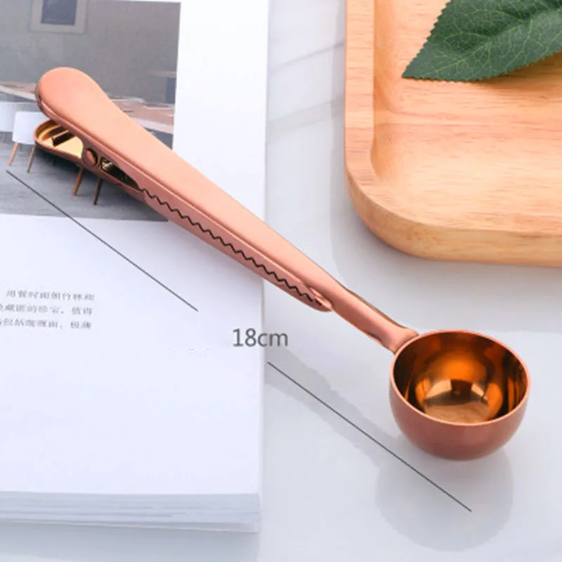 Rose gold 1 шт. прочная ложка из нержавеющей стали с зажимом для сумки заземленная чайная ложка для кофе с портативным зажимом для запечатывания пакетов Порошковые измерительные инструменты - Цвет: Rose gold
