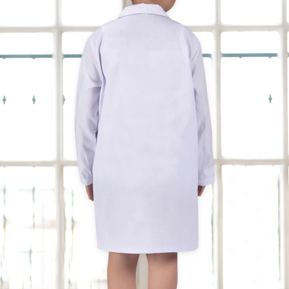 Kids Cosplay Costume Children Unisex Long Sleeve Lab Coat Lapel Collar Button Pocket Nurse Doctor School Child Cosplay Uniform