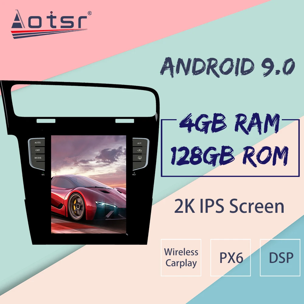 4+128GB For Volkswagen VW golf 7 Android Radio Tape Recorder 2010-2018 Car Multimedia Player Stereo Head Unit PX6 Tesla GPS Navi