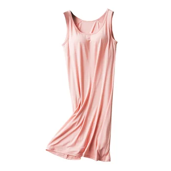 

2019 Ladies Sleeveless Nightdress With Chest Pad Without Rim Vest Comfort Mid-long Nightdress