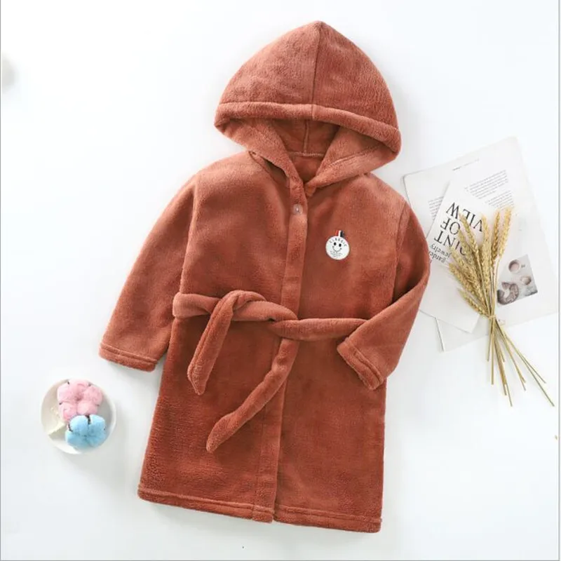 Kids Bathrobe Children's Nightgown Flannel Baby Baby Boys And Girls Thick Coral Fleece Pajamas Autumn And Winter Bathrobe