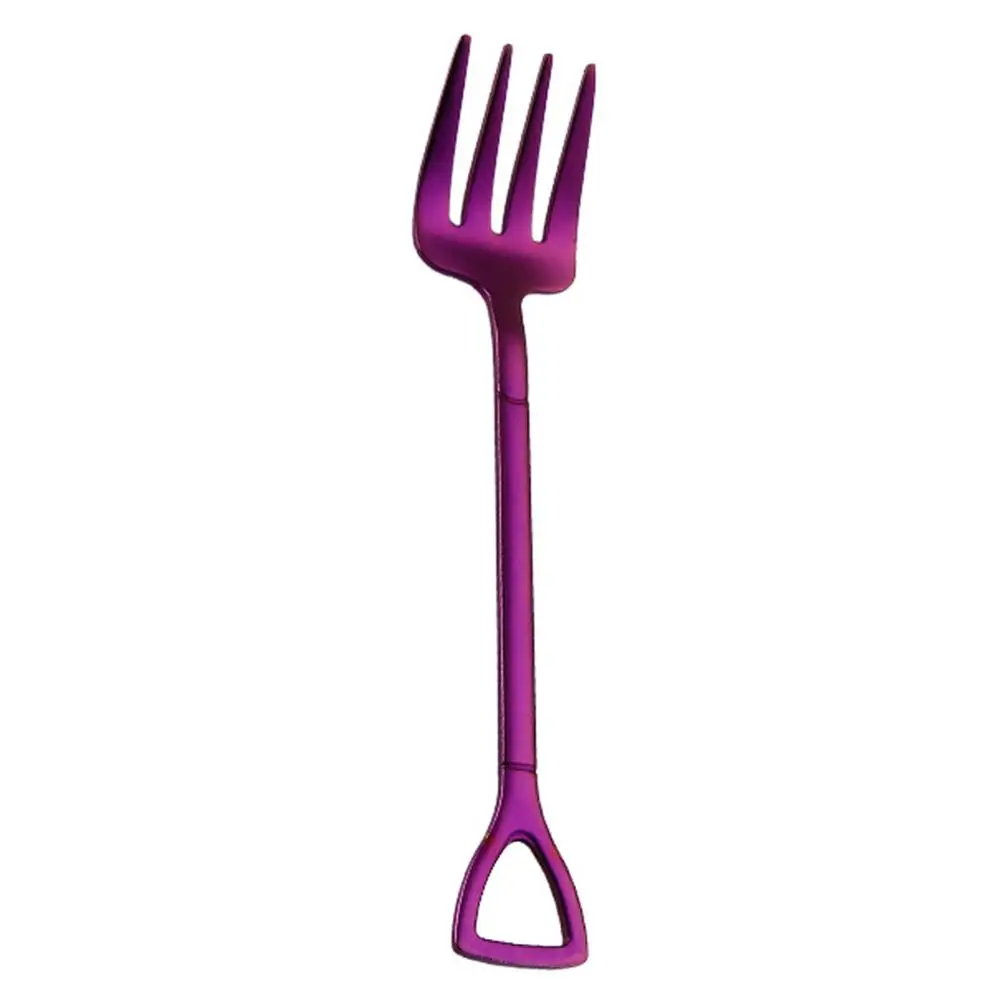 Purple-Fork Креативная ложка из нержавеющей стали в форме лопаты, вилка, цветная посуда из розового золота, длинная ручка, ложка для чая и кофе, ложка для перемешивания - Цвет: Purple-Fork
