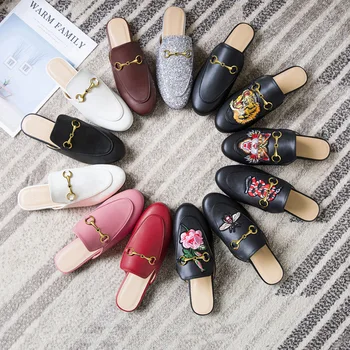 

Leather Muller Shoes Female 2020 Spring and Summer New Slippers Female Outer Wear Loafers Flat Baotou Half Sandals and Slippers