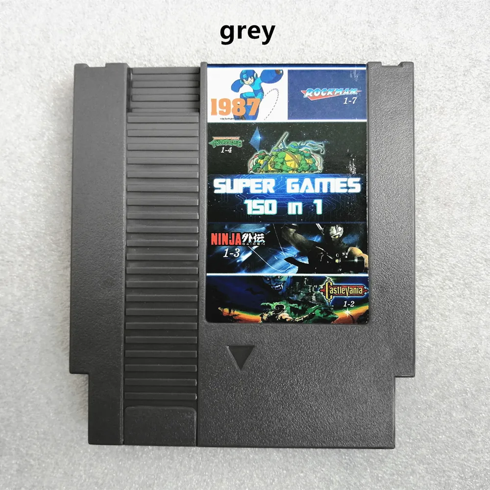 grey Топ 150 в 1 картридж для 72 булавки 8bit игровой консоли с Rockman 1/2/3/4/5/6 Черепашки Ниндзя против Кирби Приключения Castlevania - Цвет: grey