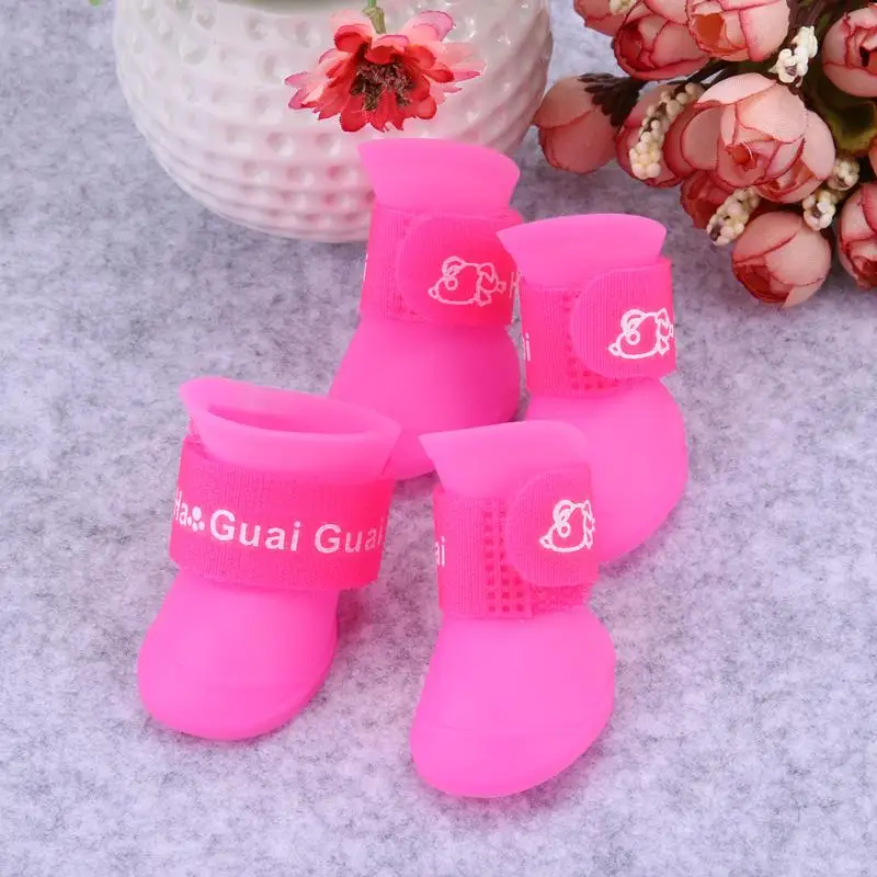 4x Cute Pet Dog Waterproof Boots Protective Rubber Rain Shoes Candy Color