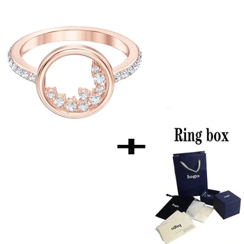 

SWA 2019 Fashion New High Quality Ring Pattern Rose Gold Round Exquisite Crystal Female Romantic Gift Engagement Ring