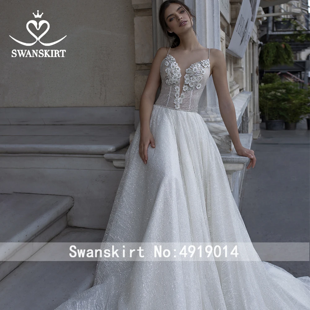 Vestido de Noiva свадебное платье с цветами из бисера, шикарная юбка, блестящая принцесса, ТРАПЕЦИЕВИДНОЕ платье с открытой спиной, светильник со шлейфом, платье невесты DY07