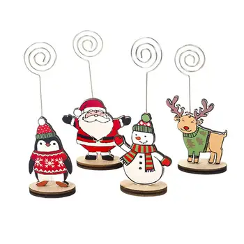 

12pcs Place Memo Card Holder Christmas Element Pattern Cute Wire Table Number Holders with Base for Restaurant Wedding Banquet