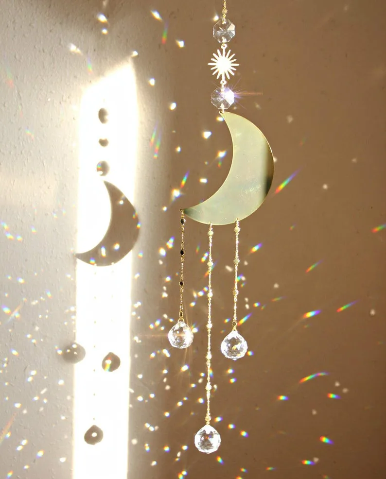 Capteur de soleil lune, prisme en cristal pour fenêtre, décoration de  maison, cadeau de mère, attrape-lumière pour fenêtre et étoiles - AliExpress