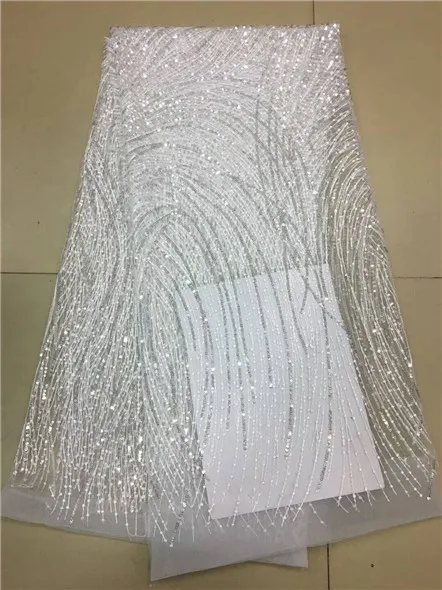 

2019 2020 New Arrival White Sequined Mesh Lace Fabric For Nigerian Asoebi Dresses High Quality Bridal Dress Sewing Material