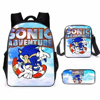 

16 Inch Fashion Backpack Sonic The Hedgehog Pattern 3PCs/Set Kids School Bags Cartoon Animal Designer Teenagers Book-Bags Set