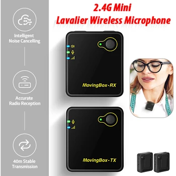 

Moving Box 2.4G Mini Ture Wireless Lavalier Condenser Microphone Portable Noice Cancelling Interview Recording Communication Mic