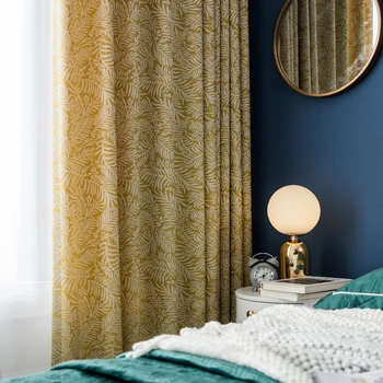

Custom curtain Nordic modern rural flower blue yellow green Jacquard livingroom shading bedroom blackout curtain drape M884