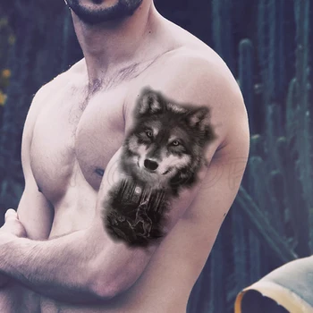 

Temporary Tattoo Stickers Black Wolf Forest Moon Fake Tatto Waterproof Tatoo Back Leg Arm Belly Big Size for Women Men Girl