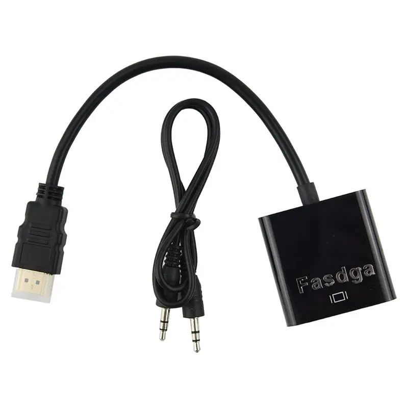 Адаптер преобразователя Fasdga HDMI-VGA + 3 5 мм аудио разъем full HD 1080P черный | Компьютеры и