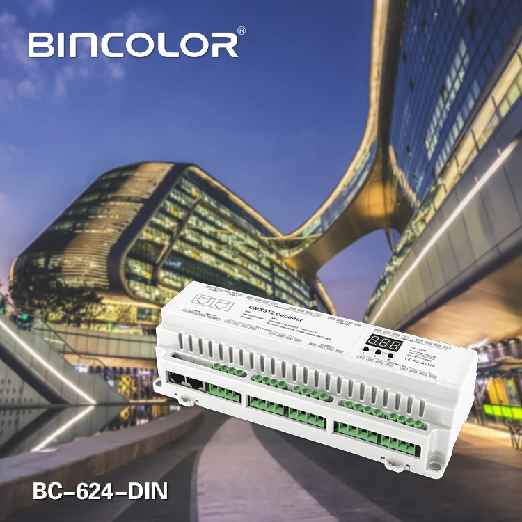 BC-624-DIN DC12V-DC24V din-рейку ШИМ 24CH DMX512 постоянное напряжение светодиодный декодер 1440 Вт(12 В)/2880 Вт(24 В) RJ45 клеммный блок
