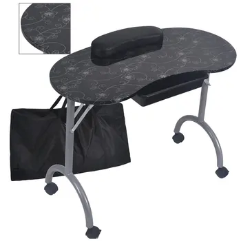 

Clearance!\Fashion Pattern with Bag Stable Durable Removable Portable Folding Nail Table Nail Table with Movable Wheel Drawer
