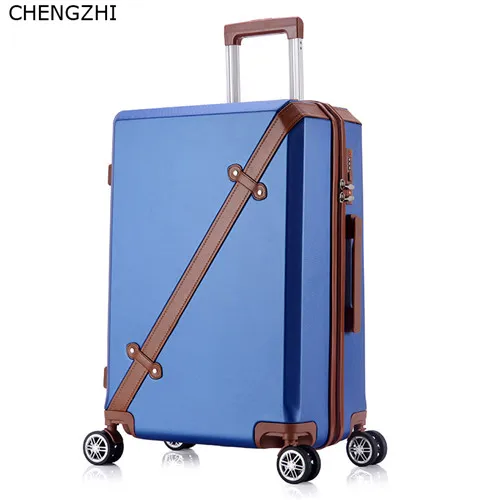 CHENGZHI Fashion vintage series 20" 22" 24" 26inch rolling luggage spinner men travel suitcase women trolley bag with wheels - Цвет: blue