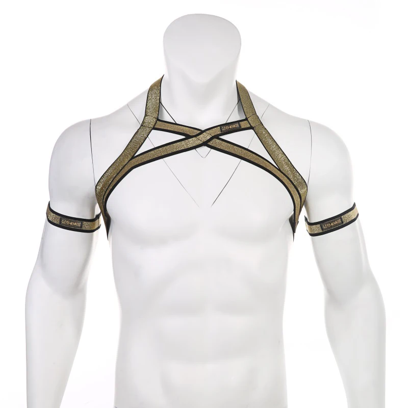 CLEVER-MENMODE Mens Chest Harness Shoulder Straps Muscle Elastic Belt Arnes Hombre bondage lingerie with Arm Band Club Costume mens bondage lingerie men chest harness belt
