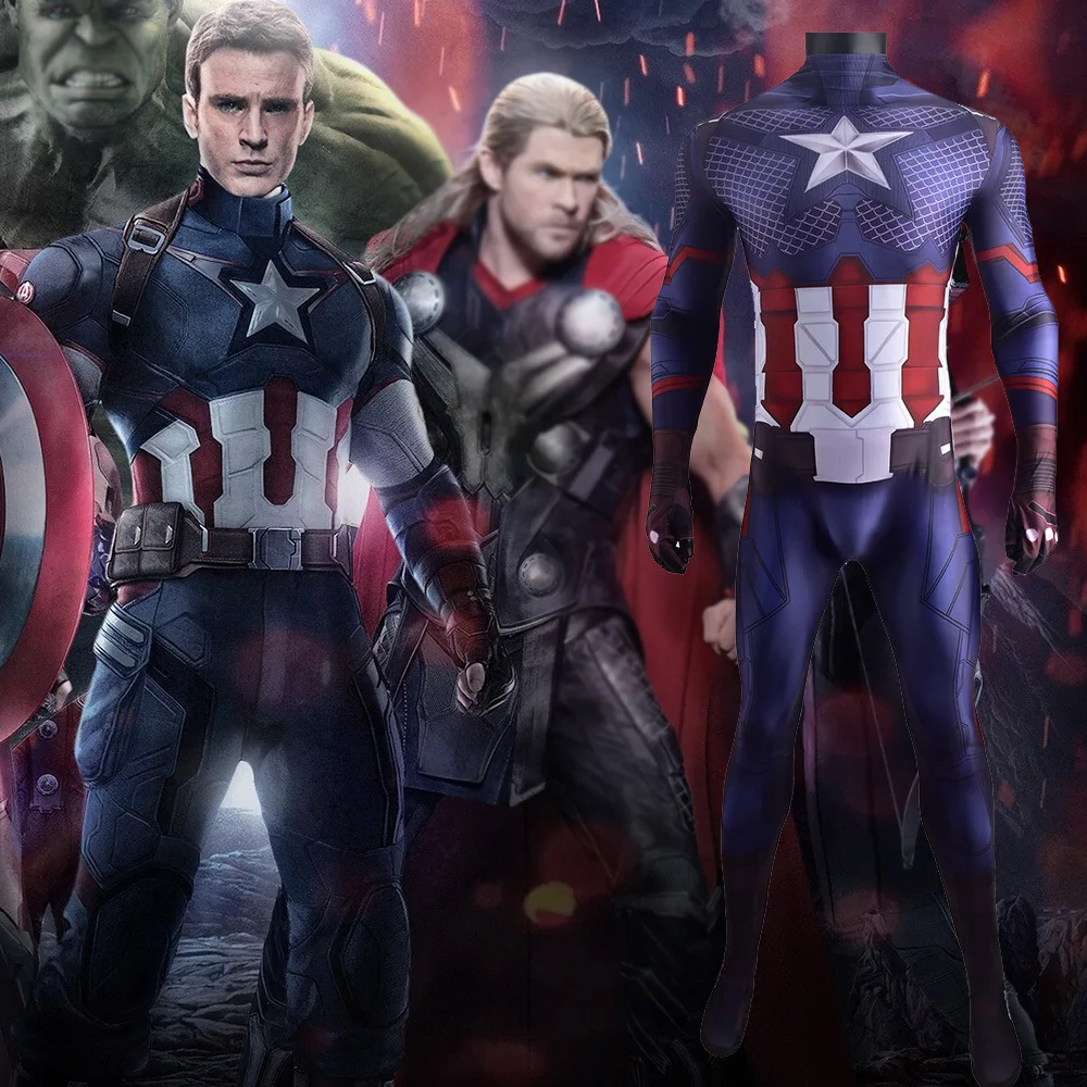 

Superhero Captain America Cosplay Steve Rogers Costume Spandex Zentai Bodysuits Jumpsuit Halloween Costume Captain Adult Kids
