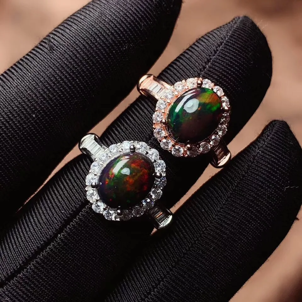 Opal Ring Free shipping Real and natural black opal Ring 925 sterling silver for Man Or