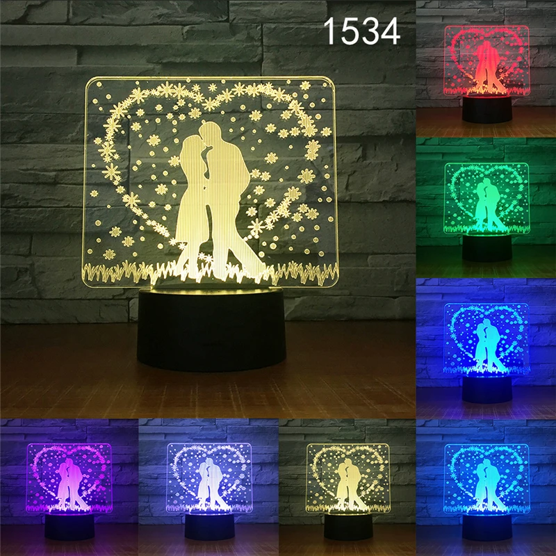 

3D Night Light Lovers Heart Shape LED Nightlight Cartoon Table Lamp Home Decoration Bedroom New Year Christmas Girl Friend Gift