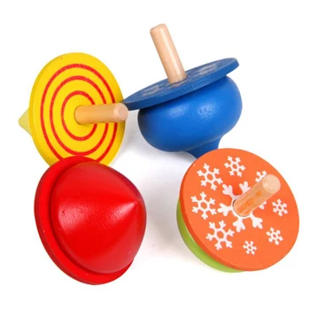 

Wallboy popular Children's four-color small spinning top toy high quality solid wood colored