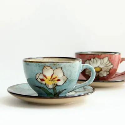 Ceramic Coffee Cup Japan And South Korea European-style Retro Personality Hand-painted Cup Saucer Couple English Afternoon Tea