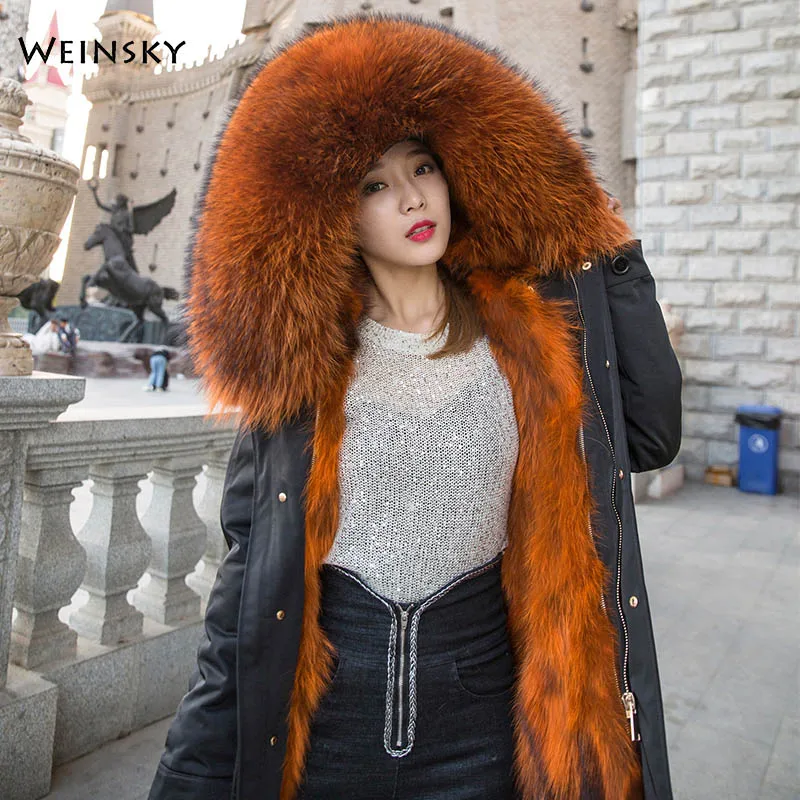 Пальто из искусственного меха женская модная парка новое зимнее плотное длинное пальто с воротником - Цвет: Orange (110 CM)