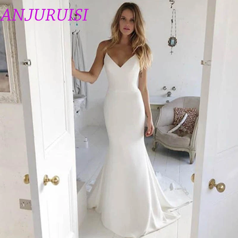 spaghetti strap simple wedding dress