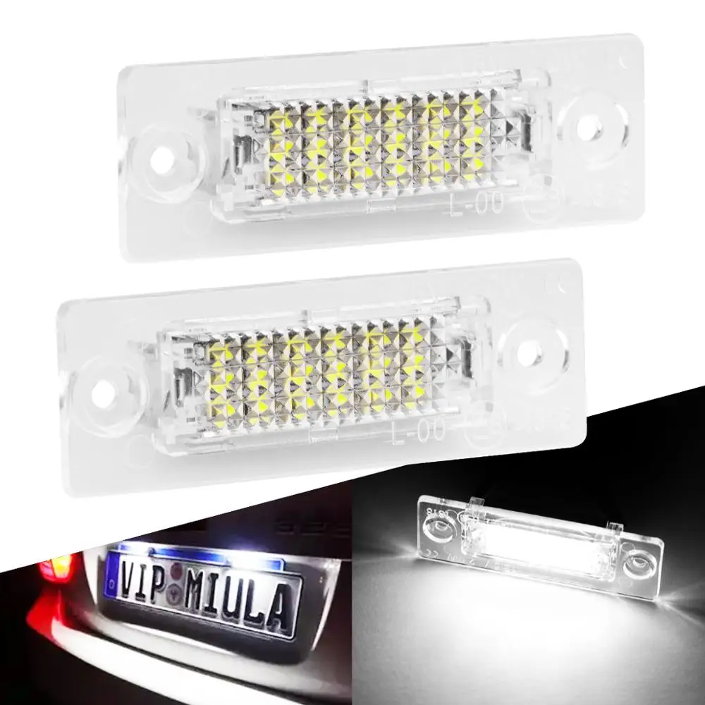 

2PCS Error Free LED License Number Plate Light Lamps For VW Golf Jetta Passat T5 Transporter Skoda Car License Plate Lights