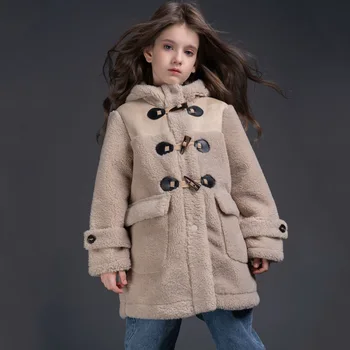 

Children Candy Color Woolen Coats For Kids Girls Single Breasted Hooded Jackets With Windproof Cuff Winter Child Thick Outerwear