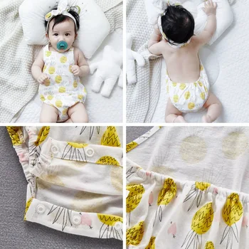 

Summer Baby Boy Girl Jumpsuit Cartoon Printing Sleeveless Sling Jumpsuit Headband Two-Piece Animal / Fruit Printing