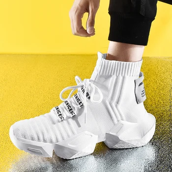 

Men's Fashion Sneakers Lightweight Comfortable Breathable Knitted Jogging Casual Shoes High-top Soft bottom Walking Sport Shoes