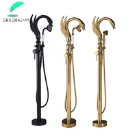 Golden Swan Freestanding Bathtub Faucet Tub Floor Mount Bathroom Faucets Brass Single Handle with Hand Shower High Flow Ration 1