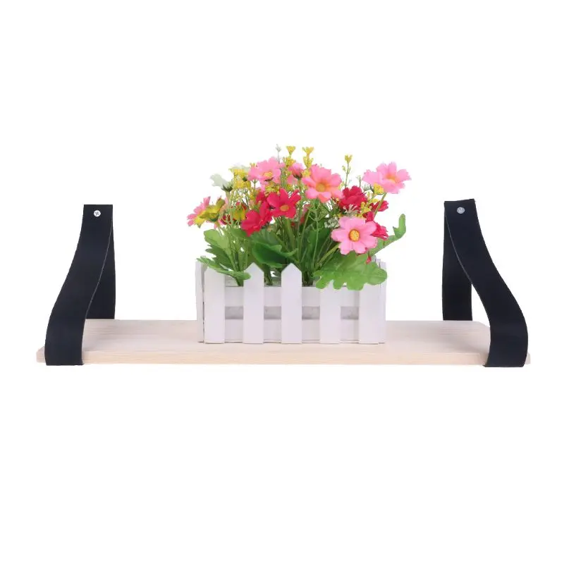 cheap Wooden Wall Mounted Book Shelf Flower Pot Storage Rack Shelves Felt Strap Hanging Organizer Holder Home Decor Size M