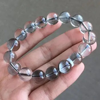 

Certificate 12.1mm Natural Brookite Platinum Silver Rutilated Quartz Bracelet Beads Woman Man Crystal Stretch Jewelry AAAAA