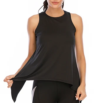 

Cross Hollow Yoga Top Summer Sleeveless Irregular Hem Sports Vest Running Jogging Tank Top Black Color Outdoor Clothing