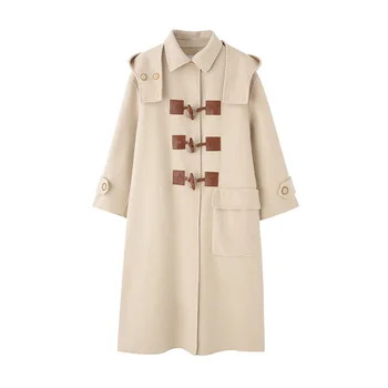 

Horn Button Thick Coat Women's Long 2020 Winter Loose Oversize Casual Female Jacket Elegant Korean Style Woolen Coat