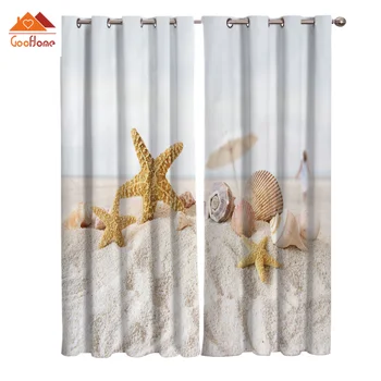 

Sea Beach Starfish Window Curtains Living Room Outdoor Fabric Drapes Curtain Home Decor