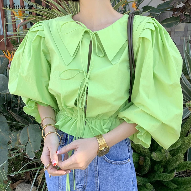 Уитни Ван блузки 2020 весна мода уличная многослойная Питер Пэн воротник на