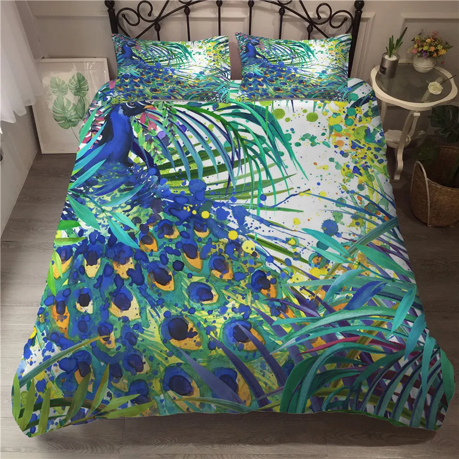 

A Bedding Set 3D Printed Duvet Cover Bed Set Peacock Feather Home Textiles for Adults Bedclothes with Pillowcase #KQ04