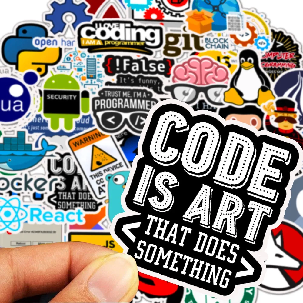 

50 Pcs Internet Java JS Php Html Cloud Docker Bitcoin Programming Language APP Logo Cool Stickers for Laptop Car DIY Stickers