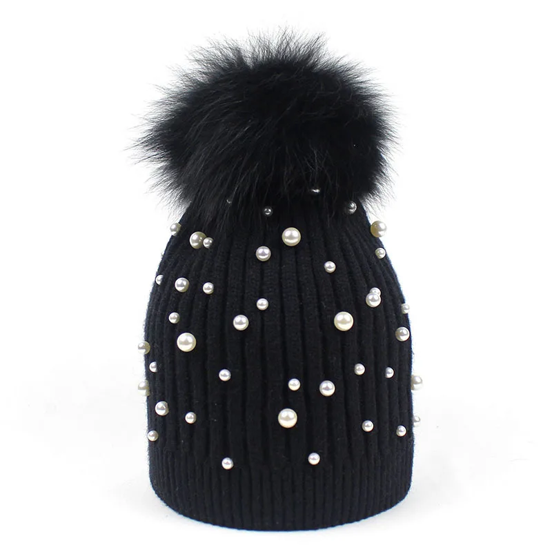 Женская шапка теплые зимние лыжные шапочки настоящий помпон лисий мех жемчуг Лыжный спорт открытый аксессуар для девочек подростков взрослых