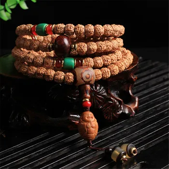 

New Arrival Nepali Rudraksha 108 Mala Beads Hand String Hand Carved Olive Core Buddha Pendant Bracelet Buddhist Jewelry Dropship