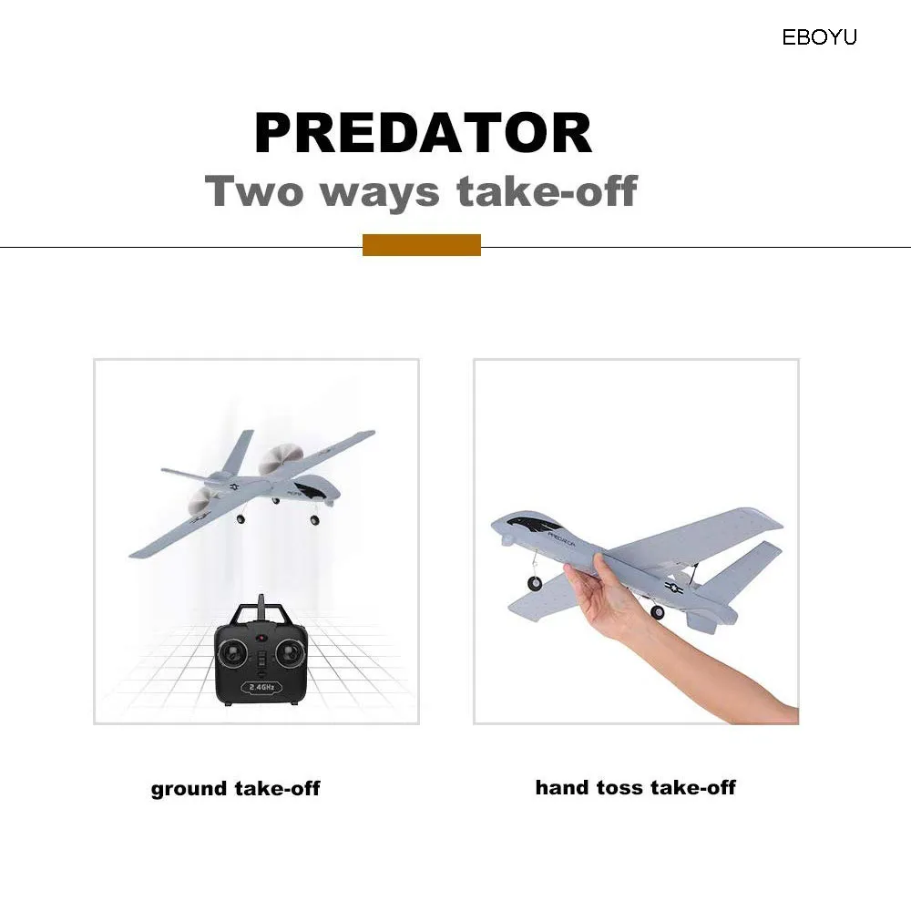 EBOYU Z51 Радиоуправляемый Дрон 2,4G 2CH Predator пульт дистанционного управления RC самолет 660 мм размах крыльев пена ручной метательный планер Дрон DIY набор для детей